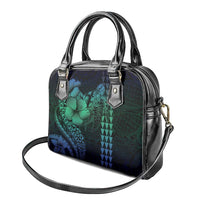 Hawaiian Sea Turtle Shoulder Handbag Blue Hibiscus Flowers and Kakau Pattern