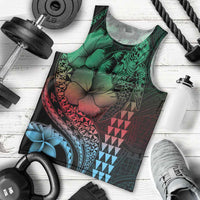 Hawaiian Sea Turtle Men Tank Top Green Hibiscus Flowers and Kakau Pattern
