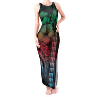 Hawaiian Sea Turtle Tank Maxi Dress Green Hibiscus Flowers and Kakau Pattern