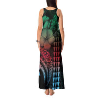 Hawaiian Sea Turtle Tank Maxi Dress Green Hibiscus Flowers and Kakau Pattern