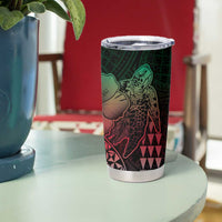 Hawaiian Sea Turtle Tumbler Cup Green Hibiscus Flowers and Kakau Pattern