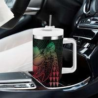 Hawaiian Sea Turtle Tumbler With Handle Green Hibiscus Flowers and Kakau Pattern LT9 - Polynesian Pride