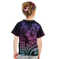 Hawaiian Sea Turtle Kid T Shirt Pink Hibiscus Flowers and Kakau Pattern