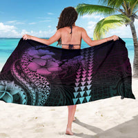 Hawaiian Sea Turtle Sarong Pink Hibiscus Flowers and Kakau Pattern