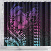 Hawaiian Sea Turtle Shower Curtain Pink Hibiscus Flowers and Kakau Pattern