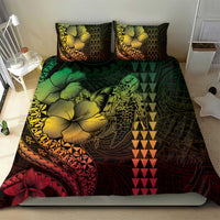 Hawaiian Sea Turtle Bedding Set Reggae Hibiscus Flowers and Kakau Pattern