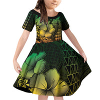 Hawaiian Sea Turtle Family Matching Off Shoulder Short Dress and Hawaiian Shirt Reggae Hibiscus Flowers and Kakau Pattern