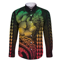 Hawaiian Sea Turtle Family Matching Tank Maxi Dress and Hawaiian Shirt Reggae Hibiscus Flowers and Kakau Pattern