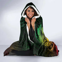 Hawaiian Sea Turtle Hooded Blanket Reggae Hibiscus Flowers and Kakau Pattern