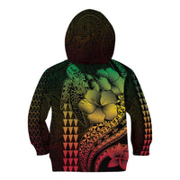 Hawaiian Sea Turtle Kid Hoodie Reggae Hibiscus Flowers and Kakau Pattern