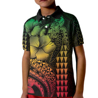Hawaiian Sea Turtle Kid Polo Shirt Reggae Hibiscus Flowers and Kakau Pattern