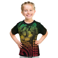 Hawaiian Sea Turtle Kid T Shirt Reggae Hibiscus Flowers and Kakau Pattern