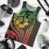 Hawaiian Sea Turtle Men Tank Top Reggae Hibiscus Flowers and Kakau Pattern
