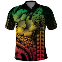 Hawaiian Sea Turtle Polo Shirt Reggae Hibiscus Flowers and Kakau Pattern