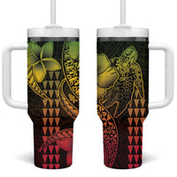 Hawaiian Sea Turtle Tumbler With Handle Reggae Hibiscus Flowers and Kakau Pattern LT9 One Size: 40 oz Reggae - Polynesian Pride