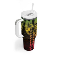 Hawaiian Sea Turtle Tumbler With Handle Reggae Hibiscus Flowers and Kakau Pattern LT9 - Polynesian Pride