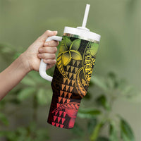 Hawaiian Sea Turtle Tumbler With Handle Reggae Hibiscus Flowers and Kakau Pattern LT9 - Polynesian Pride