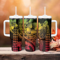 Hawaiian Sea Turtle Tumbler With Handle Reggae Hibiscus Flowers and Kakau Pattern LT9 - Polynesian Pride