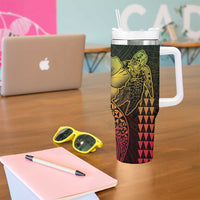Hawaiian Sea Turtle Tumbler With Handle Reggae Hibiscus Flowers and Kakau Pattern LT9 - Polynesian Pride