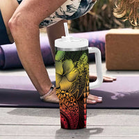 Hawaiian Sea Turtle Tumbler With Handle Reggae Hibiscus Flowers and Kakau Pattern LT9 - Polynesian Pride