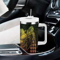 Hawaiian Sea Turtle Tumbler With Handle Reggae Hibiscus Flowers and Kakau Pattern LT9 - Polynesian Pride