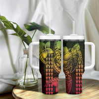Hawaiian Sea Turtle Tumbler With Handle Reggae Hibiscus Flowers and Kakau Pattern LT9 - Polynesian Pride