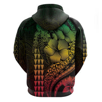 Hawaiian Sea Turtle Zip Hoodie Reggae Hibiscus Flowers and Kakau Pattern