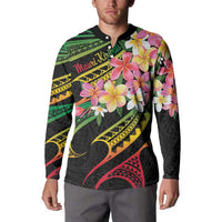 Kiribati Red Jasmine Mango Button Sweatshirt Reggae Polynesian Art Vibe LT9 - Polynesian Pride