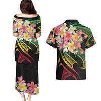 Kiribati Red Jasmine Mango Couples Matching Puletasi and Hawaiian Shirt Reggae Polynesian Art Vibe LT9 - Polynesian Pride