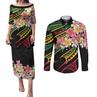 Kiribati Red Jasmine Mango Couples Matching Puletasi and Long Sleeve Button Shirt Reggae Polynesian Art Vibe LT9 Reggae - Polynesian Pride