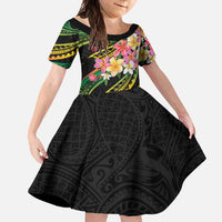 Kiribati Red Jasmine Mango Family Matching Short Sleeve Bodycon Dress and Hawaiian Shirt Reggae Polynesian Art Vibe LT9 Daughter's Dress Reggae - Polynesian Pride