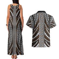 Brown Tongan Polynesian Tribal Couples Matching Tank Maxi Dress and Hawaiian Shirt LT9 - Polynesian Pride