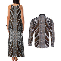 Brown Tongan Polynesian Tribal Couples Matching Tank Maxi Dress and Long Sleeve Button Shirt LT9 - Polynesian Pride