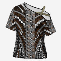 Brown Tongan Polynesian Tribal Cross Shoulder Shirt LT9 Female Brown - Polynesian Pride