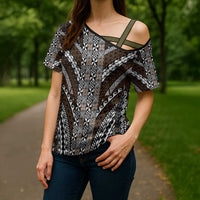Brown Tongan Polynesian Tribal Cross Shoulder Shirt LT9 - Polynesian Pride