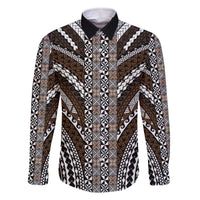 Brown Tongan Polynesian Tribal Family Matching Off The Shoulder Long Sleeve Dress and Hawaiian Shirt LT9 Dad's Shirt - Long Sleeve Brown - Polynesian Pride