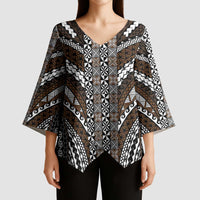 Brown Tongan Polynesian Tribal Kimono Sleeve Blouse LT9 - Polynesian Pride