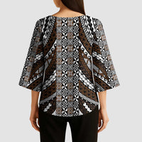 Brown Tongan Polynesian Tribal Kimono Sleeve Blouse LT9 - Polynesian Pride