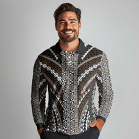Brown Tongan Polynesian Tribal Long Sleeve Polo Shirt LT9 - Polynesian Pride