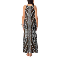 Brown Tongan Polynesian Tribal Tank Maxi Dress - Polynesian Pride