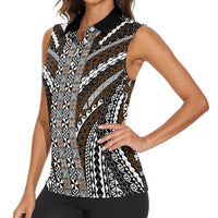Brown Tongan Polynesian Tribal Women Sleeveless Polo Shirt LT9 - Polynesian Pride