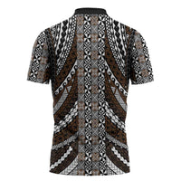 Brown Tongan Polynesian Tribal Zipper Polo Shirt LT9 - Polynesian Pride