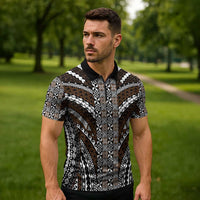 Brown Tongan Polynesian Tribal Zipper Polo Shirt LT9 - Polynesian Pride