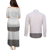 Light Gray Tongan Polynesian Tribal Couples Matching Puletasi and Long Sleeve Button Shirt LT9 - Polynesian Pride