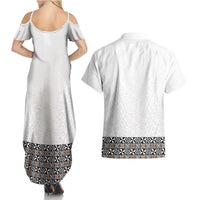Light Gray Tongan Polynesian Tribal Couples Matching Summer Maxi Dress and Hawaiian Shirt LT9 - Polynesian Pride