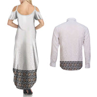 Light Gray Tongan Polynesian Tribal Couples Matching Summer Maxi Dress and Long Sleeve Button Shirt LT9 - Polynesian Pride