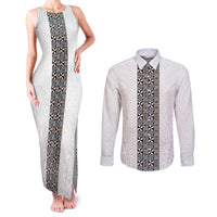 Light Gray Tongan Polynesian Tribal Couples Matching Tank Maxi Dress and Long Sleeve Button Shirt LT9 White - Polynesian Pride