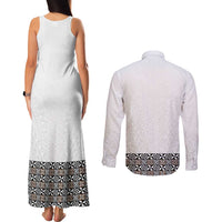 Light Gray Tongan Polynesian Tribal Couples Matching Tank Maxi Dress and Long Sleeve Button Shirt LT9 - Polynesian Pride