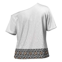 Light Gray Tongan Polynesian Tribal Cross Shoulder Shirt LT9 - Polynesian Pride