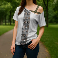Light Gray Tongan Polynesian Tribal Cross Shoulder Shirt LT9 - Polynesian Pride